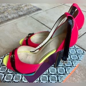 Patent Leather Neon Color Block Platform Heel